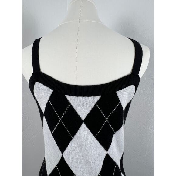 ARGYLE Sweater Midi Dress Black White Light Grey (Womens: Large) - Picture 6 of 8